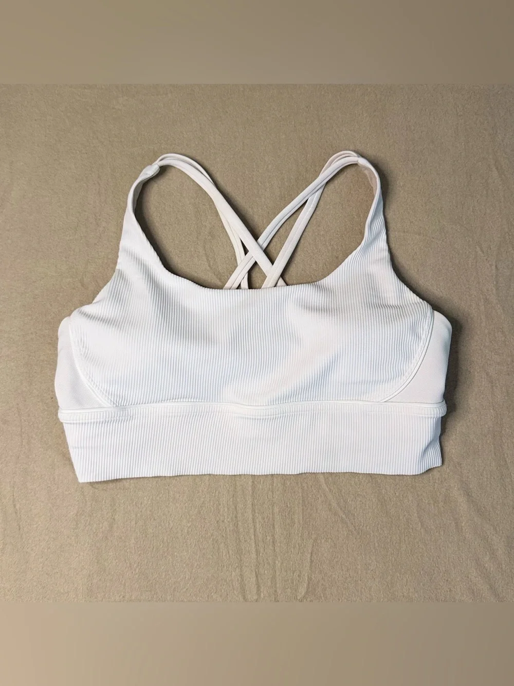 Lululemon Luxstream Ribbed Strappy Cross Back Longline Sports Bra Vapor Size 12